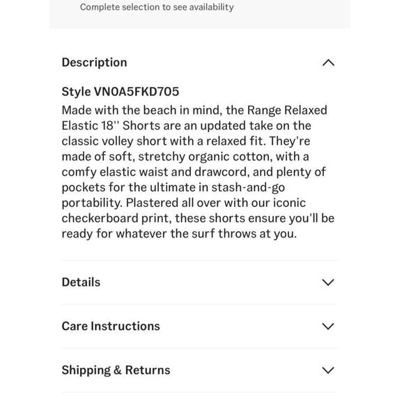 Vans Men’s Checkers Range Relaxed Elastic Shorts / Size- Large - Picture 7 of 9